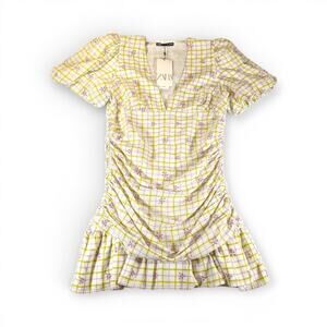 Zara Plaid Ruched Mini Dress NWT Size Large
